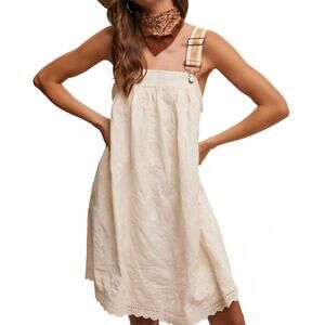 NEW LISTICLE arya embroidered overall mini dress in cream